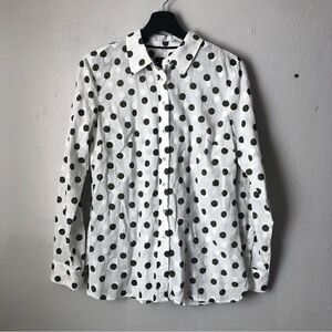 Talbots light weight button down green and white polka dot blouse size small